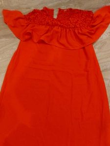 Coral Off-Shoulder Ruffle Dress