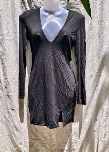I. Black Deep V-Neck Mini Dress