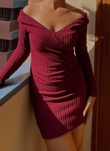 Burgundy Ribbed Bodycon Dress