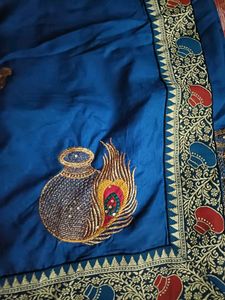 Elegant Blue Embroidered Saree