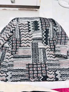 Patterned Coat with Faux Fur Hood