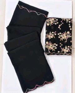 Unused Black Party Wear Saree With Blouse Piece