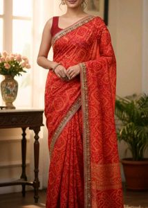 Red & Orange Bandhani Saree
