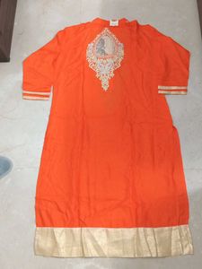 Kurti Point Orange Embellished Kurta