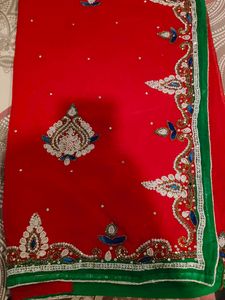 Red Embellished Saree