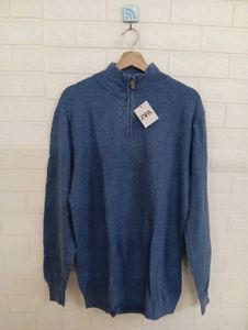 Zara Blue 1/4 Zip Mock Neck Sweater