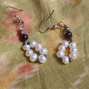 Pearl &amp; garnet Drop Earrings