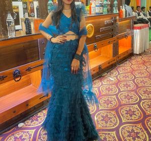 Rama Colour Fancy Fish Cut Lehnga Choli And Dupatt