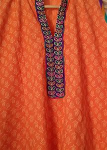 Orange Embroidered Kurti
