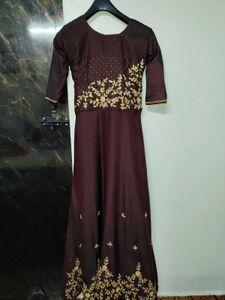 Golden Dark Maroon Embroidered Gown.