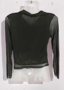 Black Mesh Long Sleeve Top
