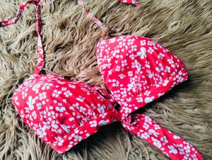 Aerie Red Floral Bikini Top – Size XL