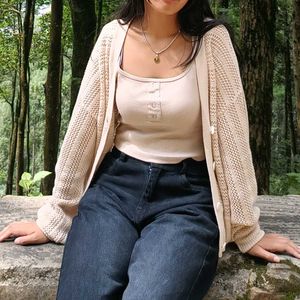 Beige Knit Cardigan