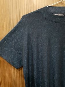 Blue Glitter T Shirt With Round Neck Size XXL, Xl And L