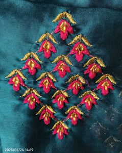 Teal and Pink Embroidered Saree