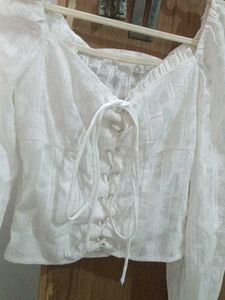 White Sheer Lace-Up Top