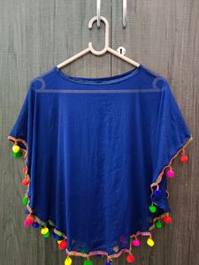 Blue Pom-Pom Tunic Top