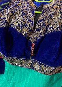 Green And Blue Anarkali Suit For Party