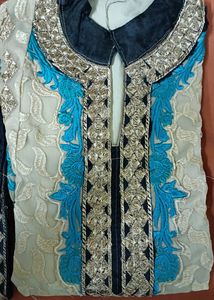 Cream And Black Colour Shrara Suit With Blue Threa