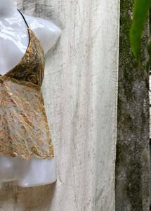 I. Gold Lace Halter Top