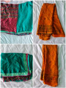Pack Of 3 Saree Blue &amp; White Embellished