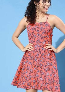 Berrylush Floral Print Lace Up Back Dress