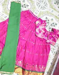 Fully Stitched South Indian Half Saree | Pink With Green | Bust Size 34 Price Dropped