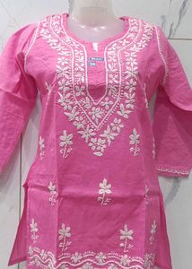 Pink Embroidered Cotton Kurta