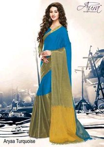 Brand New- Aura Art Silk Saree In Turquoise Blue