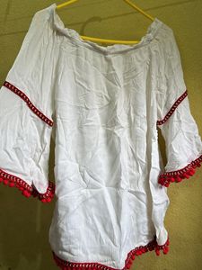 Off Shoulder White And Red Top