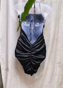 207. Black Ruched Bodycon Dress