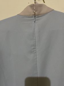 office Wear Sea Green Colour Top With Ribbon Neck