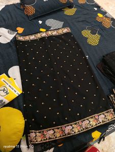 Elegant Black Saree with Embellished Border