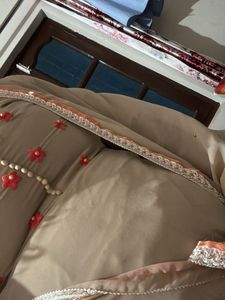 Floral Embroidered Beige Fabric