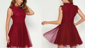 Burgundy Lace &amp; Tulle Party Dress