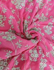 Golden Embroidered Rose Pink Georgette Saree