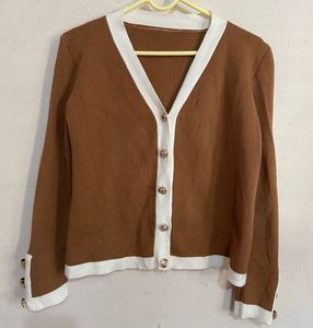 Brown &amp; White Button Cardigan