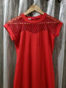 Red Lace Neck Bodycon Mini Dress