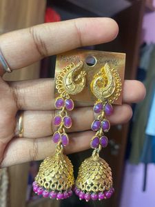 Purple Beads Peacock Earrings