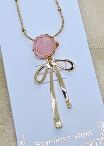 Anti Tarnish Rose Bow Golden Necklace