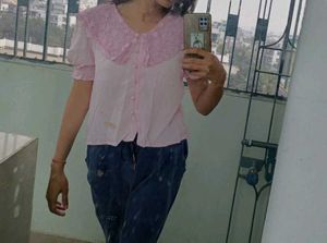 Pink Ruffle Collar Blouse