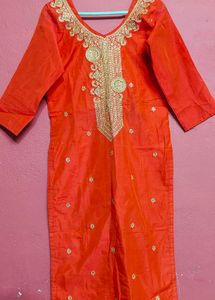 Orange Embroidered Kurti