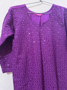 Purple Pink Embroidered Kurta Combo Set