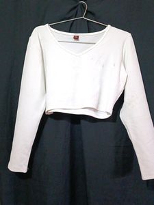 White Ful Sleeves Crop Top