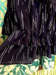 Nevy Blue bow tie neck and lace work top