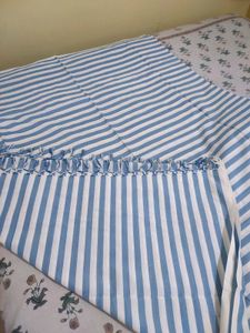 Blue &amp; White Striped Throw Blanket Top Sheet