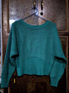 Teal Knit Cropped Sweater