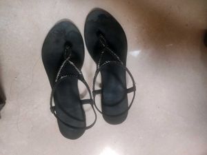 Black Rhinestone T-Strap Sandals