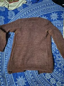 Brown Knit Zip Cardigan