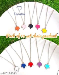 Colorful Leaf Pendant Necklace Set of 11